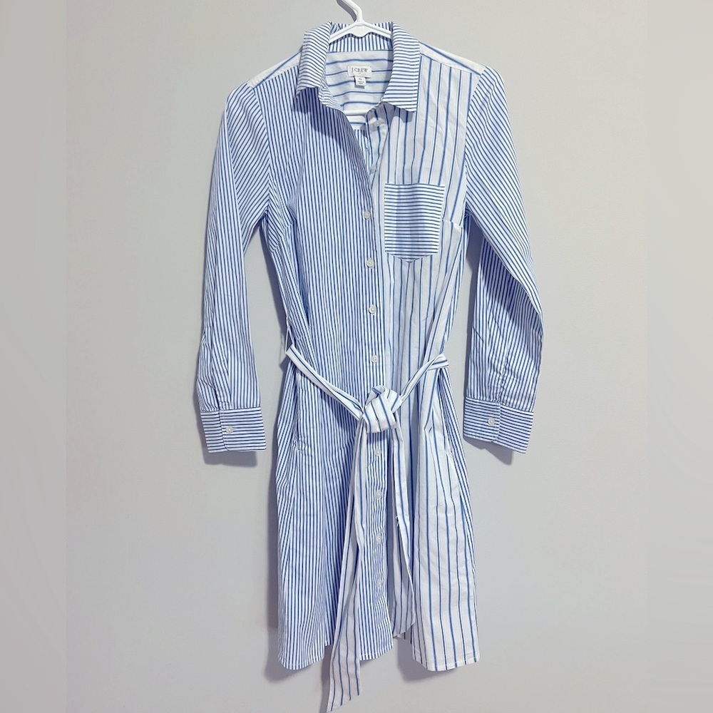 J. Crew Classic Fit cotton poplin shirtdress in mixed blue/white stripe size 0 - Picture 2 of 9
